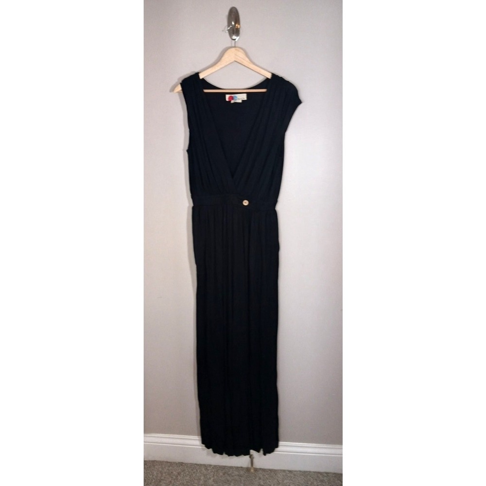 Free People FP Beach Black Wide Leg Jumpsuit V-Neck Stretch Lounge Travel Size S